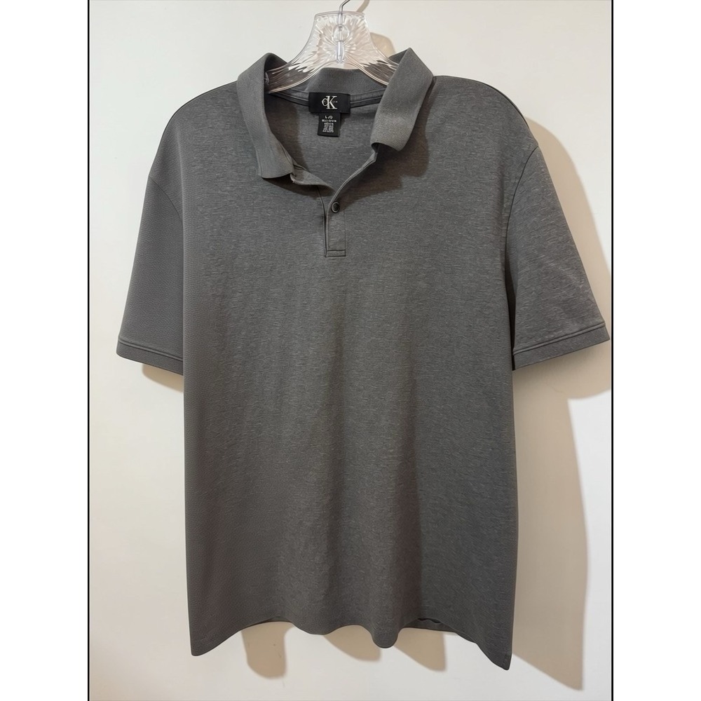 Calvin Klein Gray Polo Shirt Men's Short Sleeve Classic‎ Fit Size Large